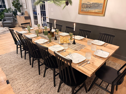 Ambrosia Maple Table with Live Edge (chairs not included) 40" x 144" 28" H 418 Curve Curved Legs Table Gathered Table Co.